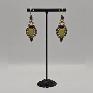 Lia Sophia Gold Dangle Earrings Yellow Cabochon Crystal Vintage Style